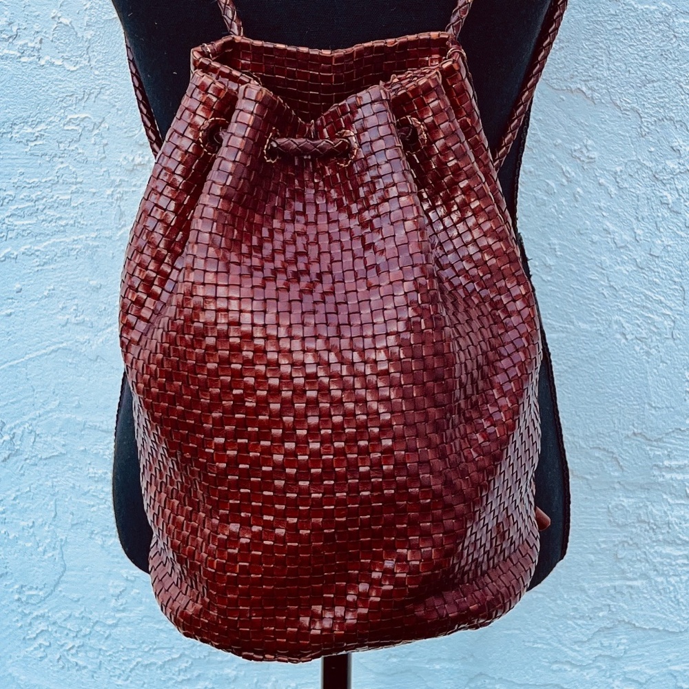DESMO Italy VintageIntrecciato(woven)brown Leather Backpack purse shoulder bag